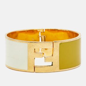 Fendi Fendista Bi-color Yellow/White Enamel Gold Tone Wide Bracelet M, Jewelry - Luxury Closet catalog