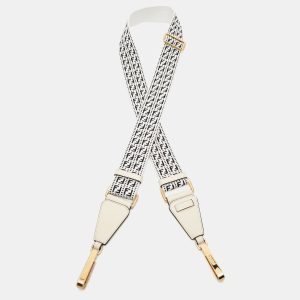 Fendi White/Black Zucchino Fabric and Leather Bag Shoulder Strap, Luggage Accessories - Luxury Closet catalog