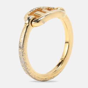 Fendi Gold Tone Metal Crystal O'Lock Ring Size 50, Jewelry - Luxury Closet catalog