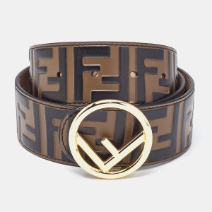 Fendi Brown/Black Zucca Embossed Leather F Buckle Belt 75 CM, Belt Buckles - Luxury Closet catalog