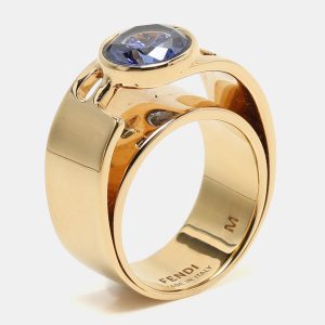 Fendi Gold Tone Crystal Embellished FF Band Ring Size 53, Jewelry - Luxury Closet catalog