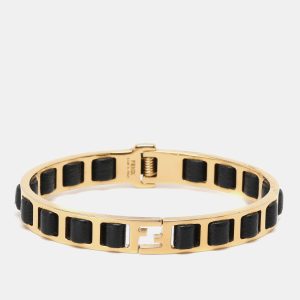 Fendi Fendista Black Leather Gold Tone Bracelet, Jewelry - Luxury Closet catalog