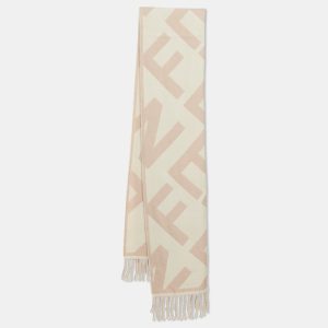 Fendi Pink Logo Jacquard Wool Fringed Muffler, Scarves & Shawls - Luxury Closet catalog