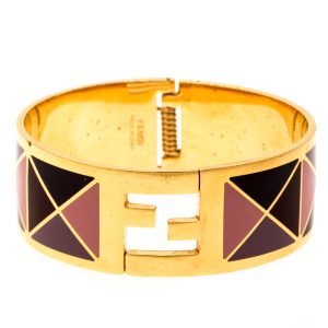 Fendi The Fendista Multicolor Geometric Enamel Gold Tone Wide Bracelet M, Jewelry - Luxury Closet catalog