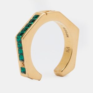 Fendi Gold Tone & Green Crystal Studded Baguette Ring Size 54, Jewelry - Luxury Closet catalog