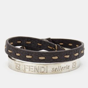 Fendi Selleria Silver Tone Cuff & Metallic Leather Double Wrap Bracelet, Jewelry - Luxury Closet catalog