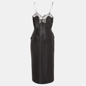 Fendi Black Quilted Silk Lace Trimmed Midi Dress M, Dresses - Luxury Closet catalog
