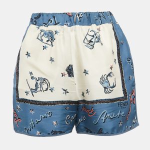 Fendi Blue/White Astrology Print Silk Shorts S, Shorts - Luxury Closet catalog