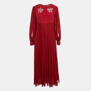 Fendi Red Silk and Crepe Pleated Cocktail Maxi Dress L, Dresses - Luxury Closet catalog