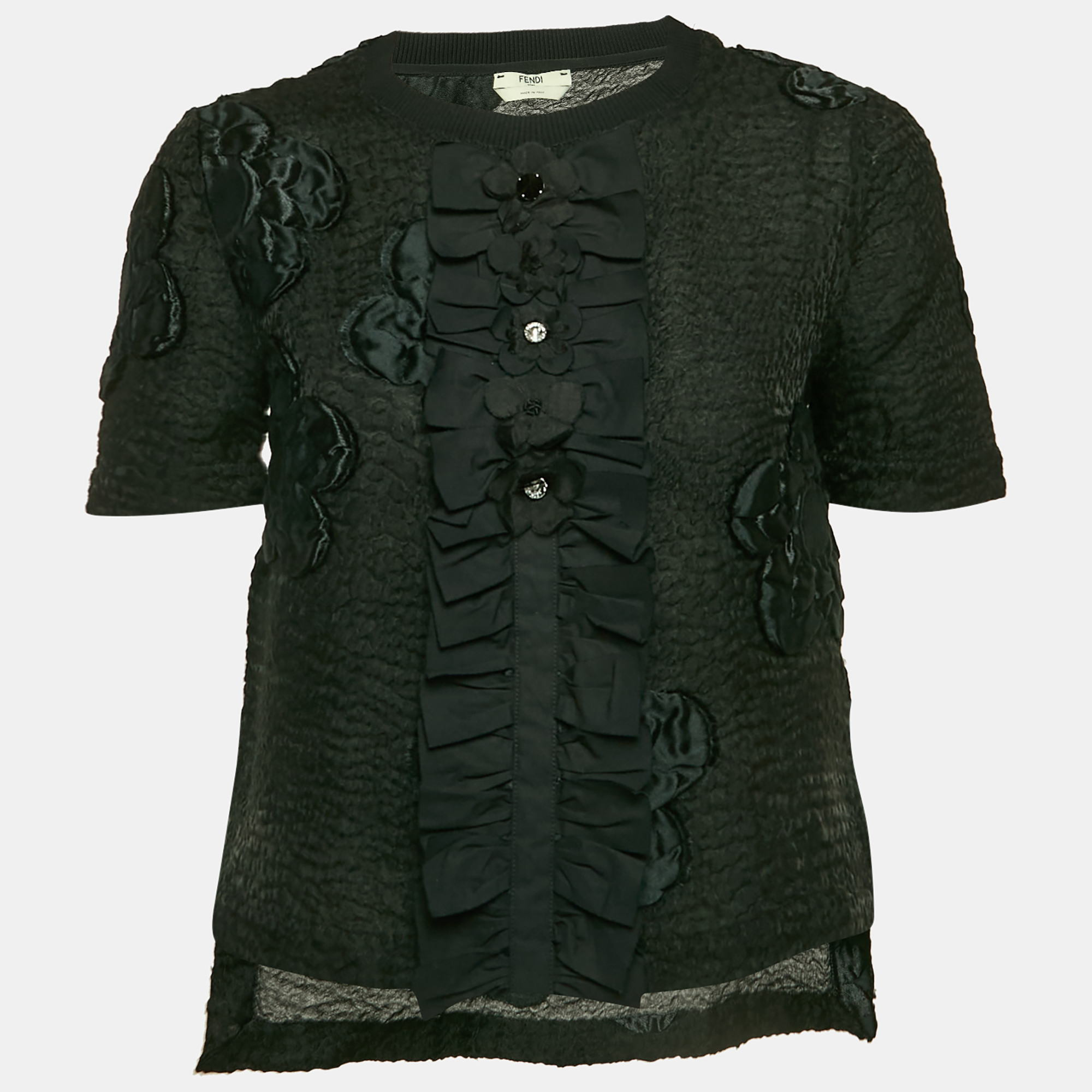 Fendi Black Floral Embroidered Wool Blend Blouse S, Shirts & Tops - Luxury Closet catalog