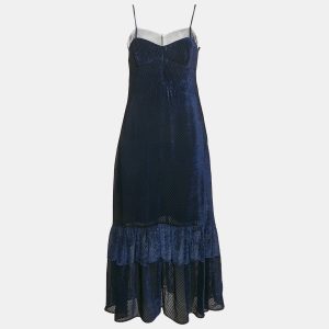 Fendi Navy Blue Diagonal Stripe Velvet Flounce Long Dress S, Dresses - Luxury Closet catalog