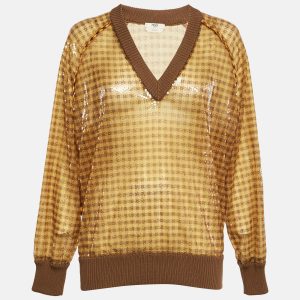 Fendi Yellow Vichy Sequin V-Neck Sweatshirt S, Sweaters & Cardigans - Luxury Closet catalog