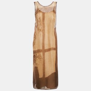 Fendi Brown Silk Byssus Column Midi Dress S, Dresses - Luxury Closet catalog