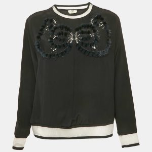 Fendi Black Silk & Fur Detail Long Sleeve Top M, Shirts & Tops - Luxury Closet catalog