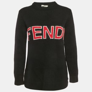Fendi Black Logo Intarsia Wool Knit Crewneck Sweater M, Sweaters & Cardigans - Luxury Closet catalog