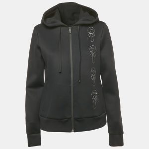 Fendi Black Karl Lagerfeld Print Jersey Zip-Up Sweatshirt M, Sweaters & Cardigans - Luxury Closet catalog