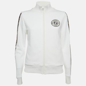 Fendi White FF Applique Jersey Zip-Up Jacket M, Coats & Jackets - Luxury Closet catalog