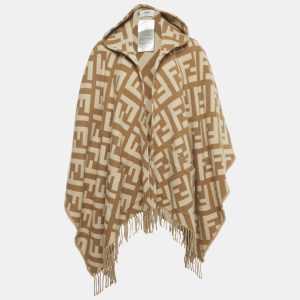 Fendi Beige FF Monogram Intarsia Cashmere Fringed Poncho One Size, Coats & Jackets - Luxury Closet catalog