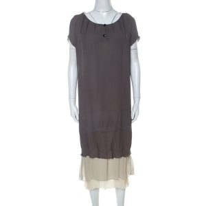 Fendi Grey Silk Ombre Fur Detail Layered Short Sleeve Dress M, Dresses - Luxury Closet catalog