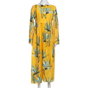 Fendi Yellow Silk Jacquard Birds of Paradise Flower Dress M, Dresses - Luxury Closet catalog