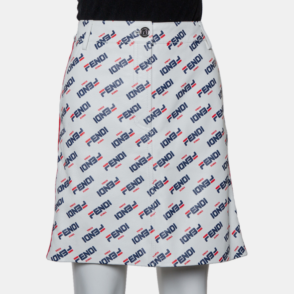 Fendi White Allover Fendi Mania Logo Leather Mini Skirt M, Skirts - Luxury Closet catalog