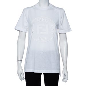 Fendi White Sequin Embellished Logo Embroidered Cotton Fringed Detail T shirt XXS, Shirts & Tops - Luxury Closet catalog