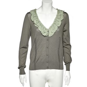 Fendi Green Wool & Silk Ruffle Neck Cardigan L, Sweaters & Cardigans - Luxury Closet catalog
