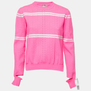 Fendi Neon Pink Striped Knit Ribbon Detail Jumper M, Sweaters & Cardigans - Luxury Closet catalog
