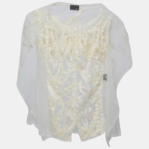 Fendi Cream Patterned Tulle Cape Sleeve Top M, Shirts & Tops - Luxury Closet catalog
