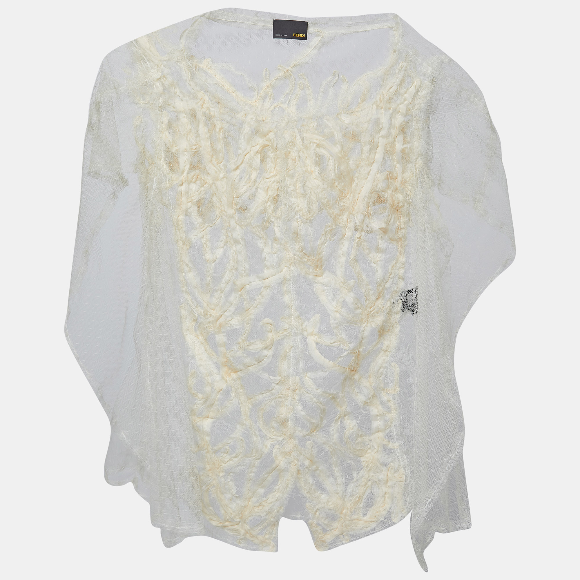 Fendi Cream Patterned Tulle Cape Sleeve Top M, Shirts & Tops - Luxury Closet catalog