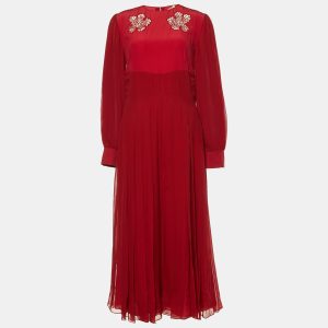 Fendi Red Silk Pleated Midi Dress M, Dresses - Luxury Closet catalog