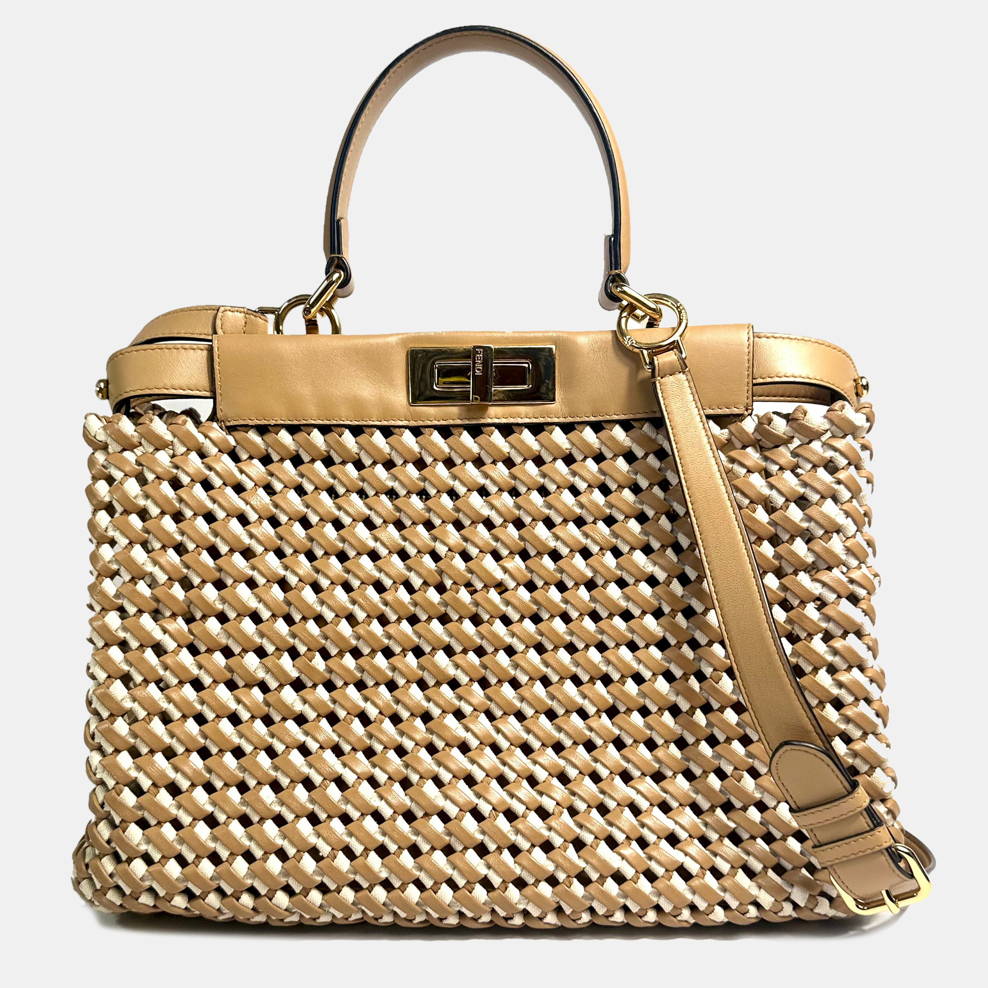 Fendi Brown And Nude Peekaboo Medium Bag, Tote Handbags - Luxury Closet catalog