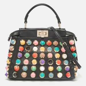 Fendi Black Leather Multicolor Studs Mini Peekaboo Top Handle Bag, Satchels - Luxury Closet catalog