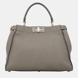Fendi Grey Selleria Leather Peekaboo Top Handle Bag, Satchels - Luxury Closet catalog