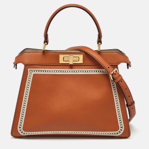 Fendi Brown Leather Embroidered Medium Peekaboo Iseeu Top Handle Bag, Satchels - Luxury Closet catalog