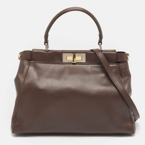 Fendi Dark Brown Leather Medium Peekaboo Top Handle Bag, Satchels - Luxury Closet catalog
