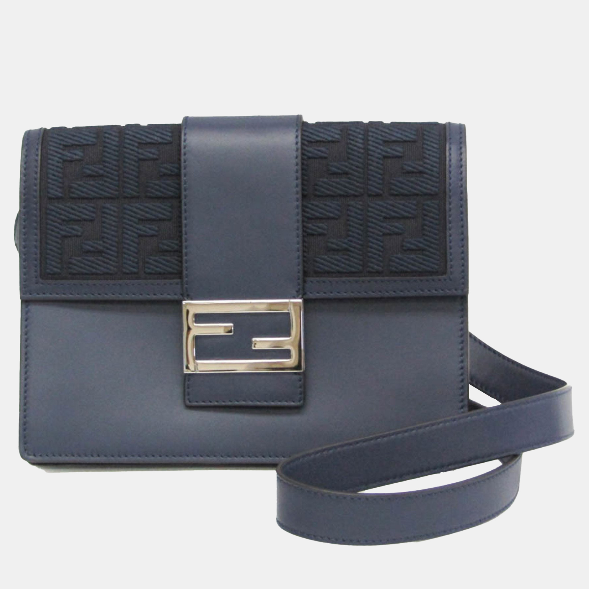 Fendi Navy Leather Canvas Flat Baguette Medium Shoulder Bag, Shoulder Bags - Luxury Closet catalog
