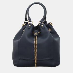 Fendi Dark Blue Leather Karligraphy Chain Medium Bucket Bag, Handbags - Luxury Closet catalog