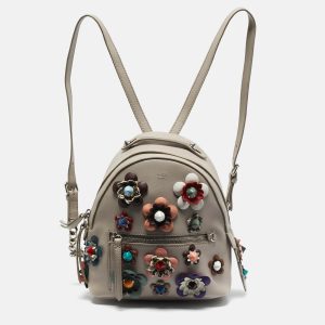 Fendi Grey Leather Mini Flowerland Backpack, Backpacks - Luxury Closet catalog