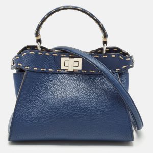 Fendi Navy Blue Selleria Leather Mini Peekaboo Top Handle Bag, Satchels - Luxury Closet catalog