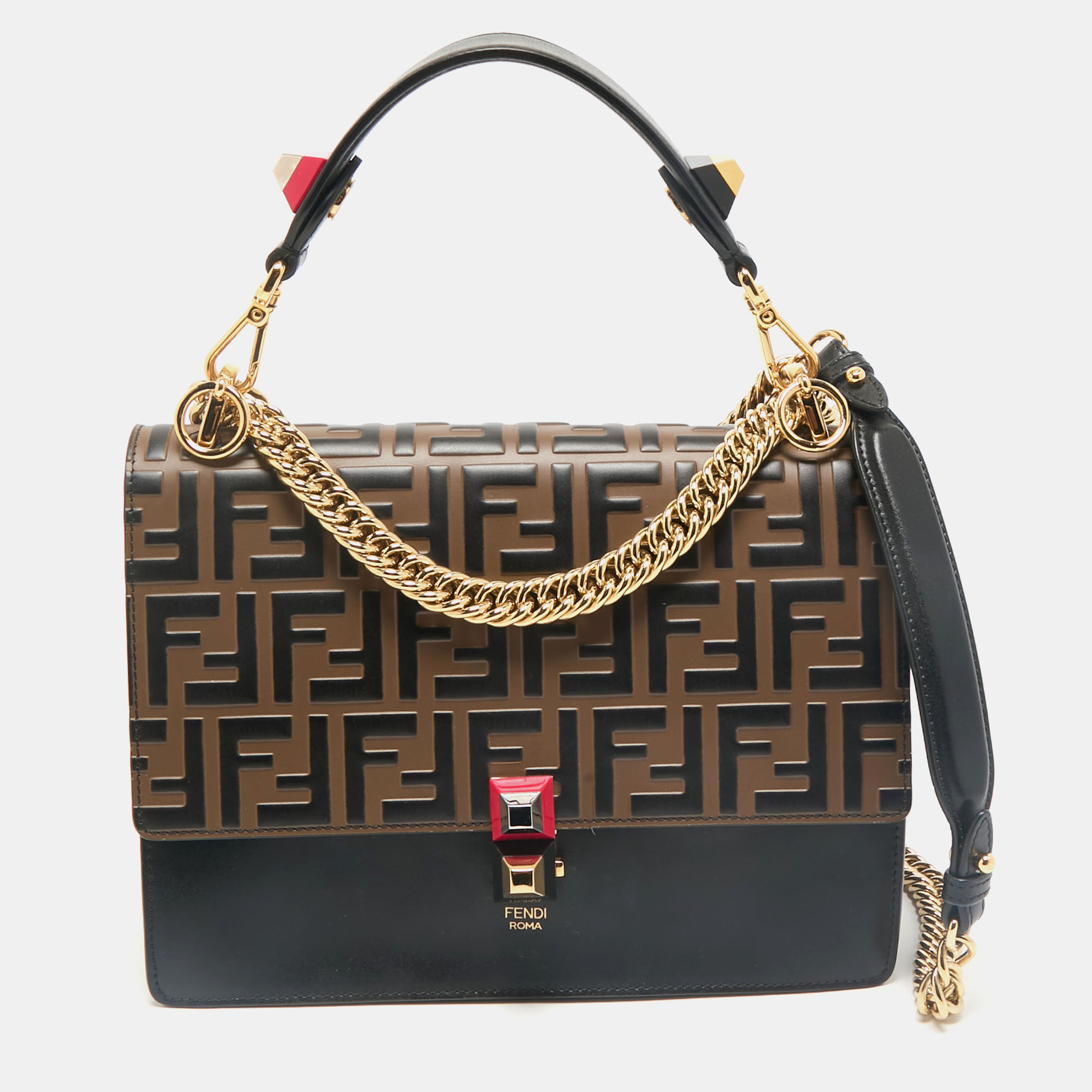 Fendi Black/Brown FF Leather Medium Kan I Shoulder Bag, Shoulder Bags - Luxury Closet catalog