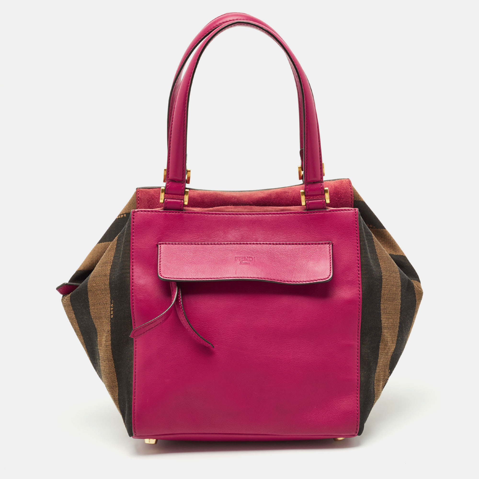 Fendi Pink/Tobacco Stripe Canvas and Leather Magnetic Snap Bag, Satchels - Luxury Closet catalog