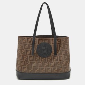 Fendi Brown/Black Zucca Coated Canvas and Leather FF 1974 Stamp Patch Shopper Tote, Tote Handbags - Luxury Closet catalog