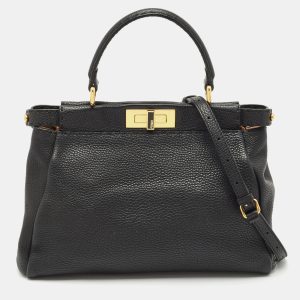 Fendi Black Selleria Leather Regular Peekaboo Top Handle Bag, Satchels - Luxury Closet catalog