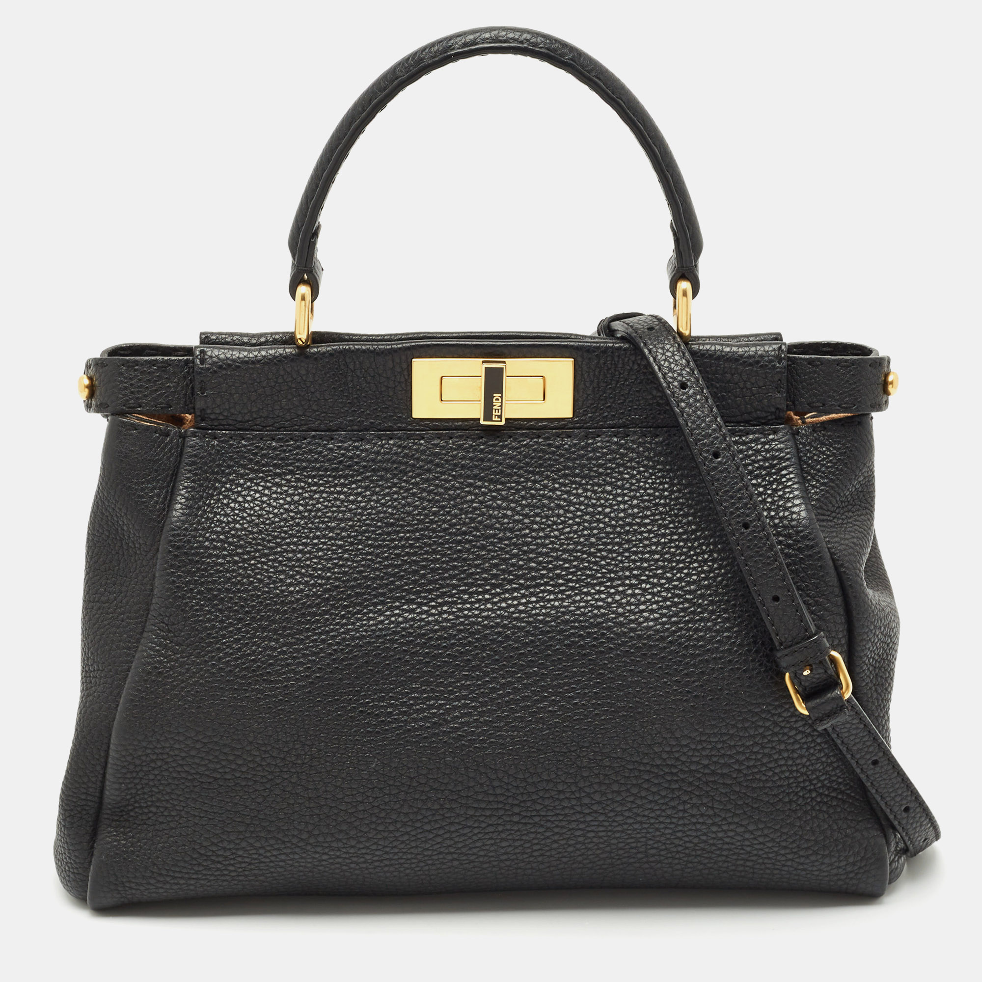 Fendi Black Selleria Leather Regular Peekaboo Top Handle Bag, Satchels - Luxury Closet catalog