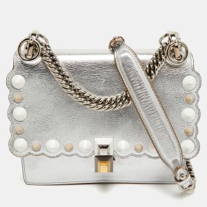 Fendi Silver Leather Small Scalloped Kan I Shoulder Bag, Shoulder Bags - Luxury Closet catalog