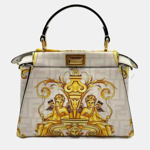 Fendi x Versace Yellow/White Zucca Baroque Print Leather Mini Fendace Peekaboo Top Handle Bag, Satchels - Luxury Closet catalog