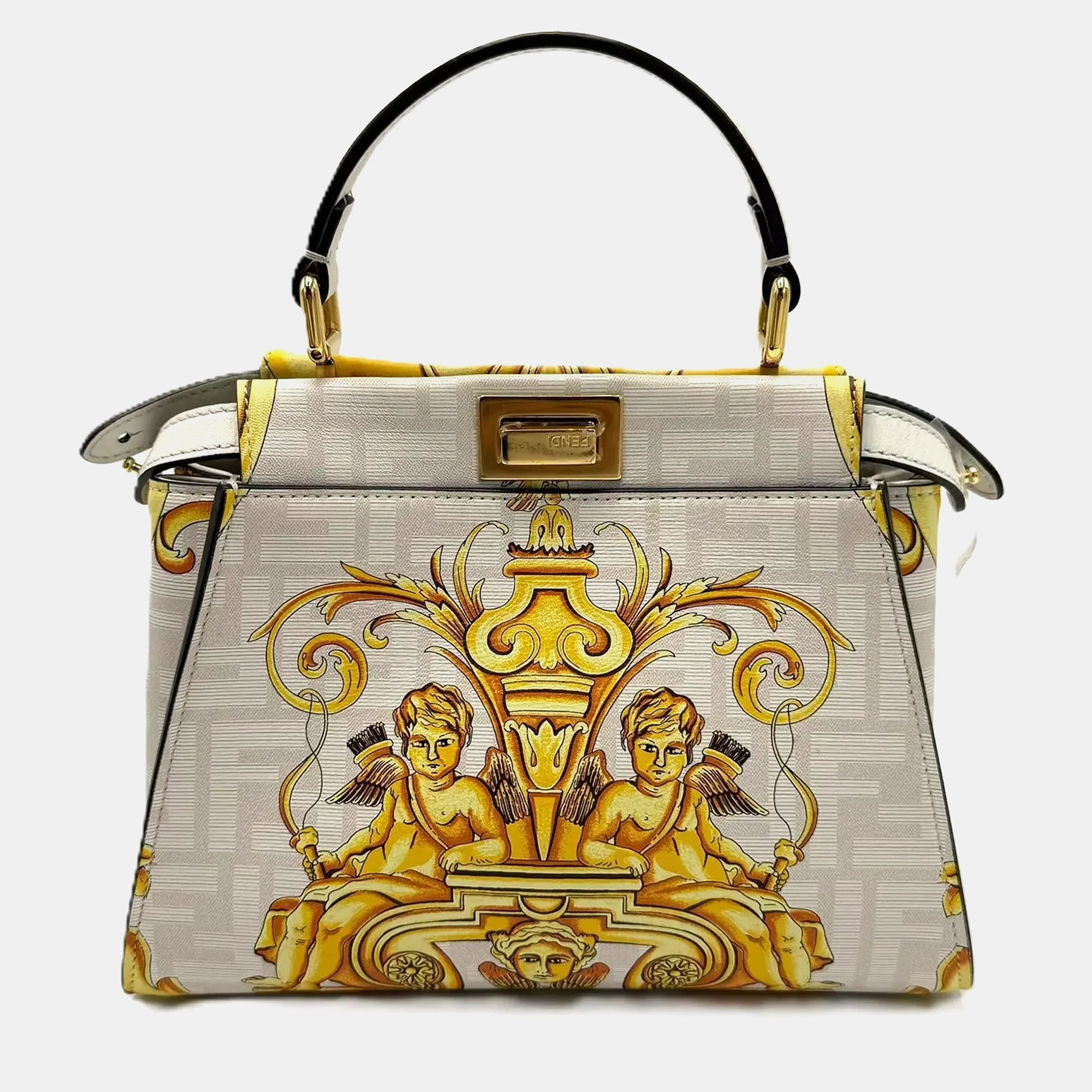 Fendi x Versace Yellow/White Zucca Baroque Print Leather Mini Fendace Peekaboo Top Handle Bag, Satchels - Luxury Closet catalog
