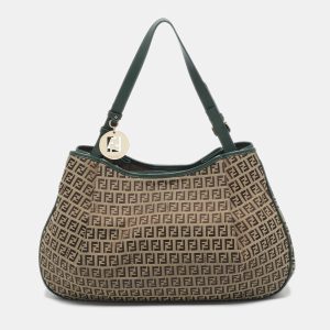 Fendi Green/Beige Zucchino Canvas Charm Shoulder Bag, Shoulder Bags - Luxury Closet catalog
