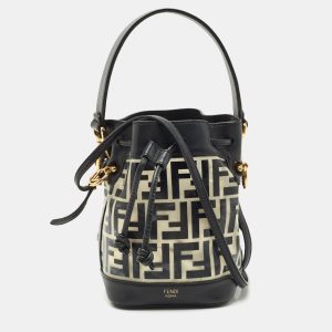 Fendi Black Zucca PVC and Leather Mini Mon Tresor Drawstring Bucket Bag, Shoulder Bags - Luxury Closet catalog